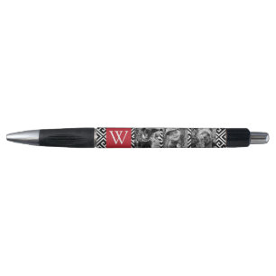 Red Greek Key and Monogram Photo Collage Pen