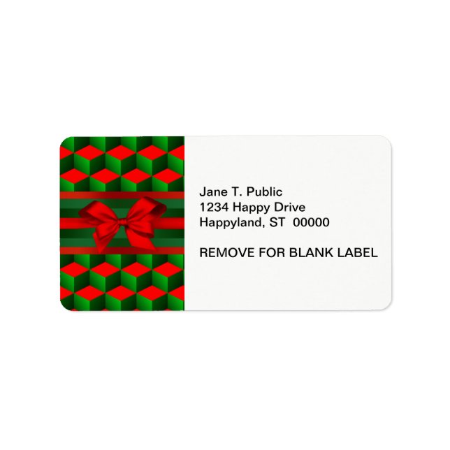 Red & Green 3D Look Cubes Ribbon Christmas Label (Front)