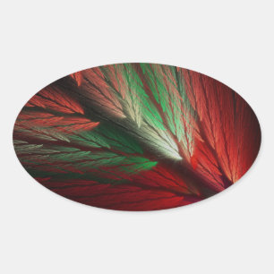 Red & Green Abstract Fractal Oval Sticker