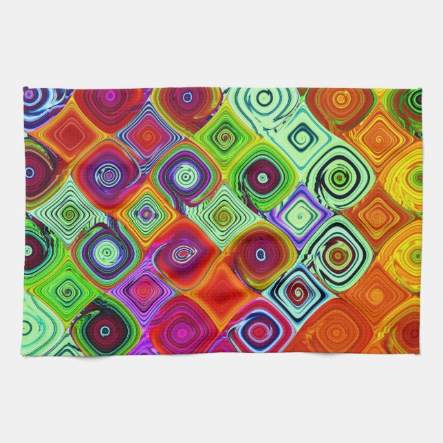 Red Green Abstract Mosaic Kitchen Towel (Horizontal)