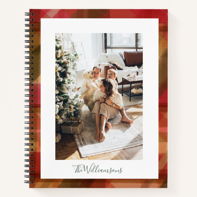 Red Green Abstract Plaid Rustic Photo Christmas    Notebook (Front)