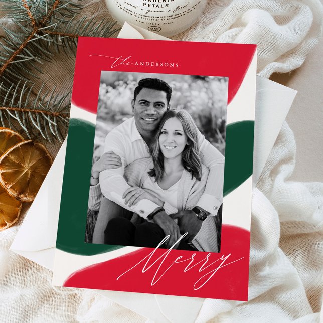 Red & Green Abstract Shapes | Holiday Photo Card (Creator Uploaded)