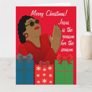 Red & Green African American Grandmother Christmas Card