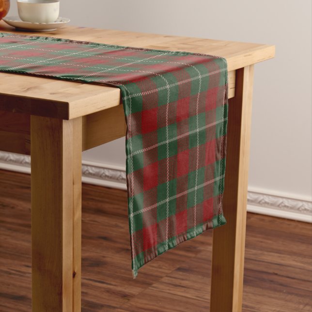 Red Green and Beige Tartan Plaid Pattern Short Table Runner (In Situ)