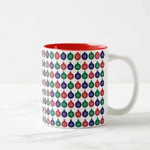 Red Green and Blue Bauble Pattern  Two-Tone Coffee Mug