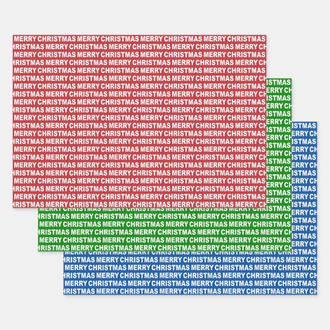 Red Green and Blue Christmas Typography Wrapping Paper Sheet (Set)