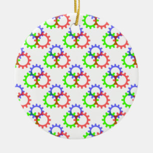 Red, Green and Blue Gears Ceramic Ornament