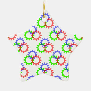 Red, Green and Blue Gears Ceramic Ornament