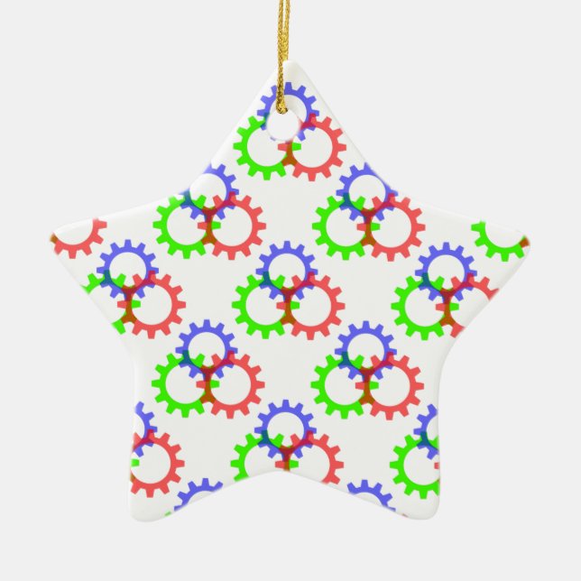 Red, Green and Blue Gears Ceramic Ornament (Front)