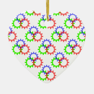Red, Green and Blue Gears Ceramic Ornament