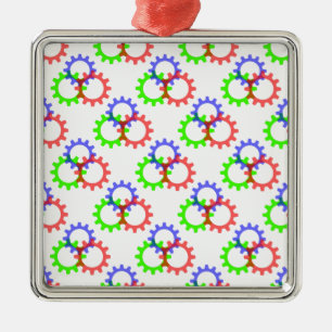 Red, Green and Blue Gears Metal Ornament
