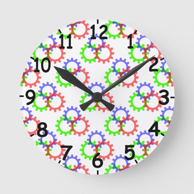 Red, Green and Blue Gears Round Clock (Front)