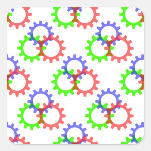 Red, Green and Blue Gears Square Sticker (Front)
