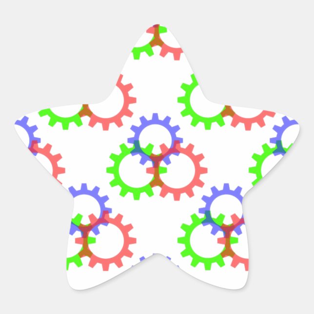 Red, Green and Blue Gears Star Sticker (Front)