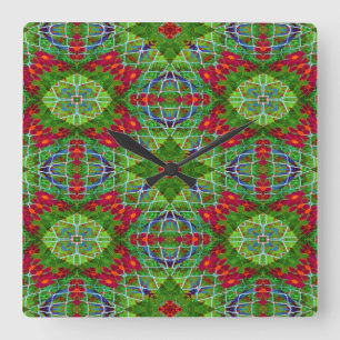 Red, Green and Blue Geometric Square Wall Clock
