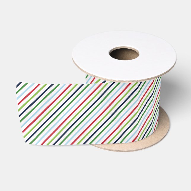 Red, Green and Blue Stripes Christmas Pattern Satin Ribbon (Spool)