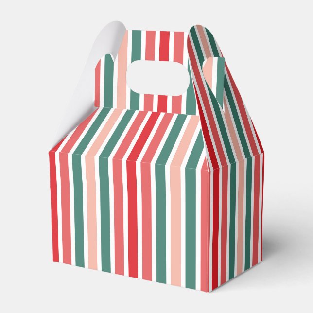Red Green and Blush Striped  Favor Box (Front Side)