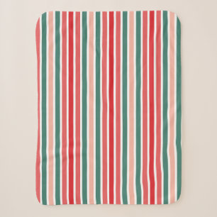 Red Green and Blush Striped Festive Sherpa Blanket