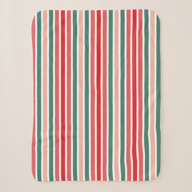 Red Green and Blush Striped Festive Sherpa Blanket (Front)