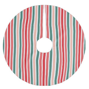Red Green and Blush Striped Wrapping Paper Brushed Polyester Tree Skirt