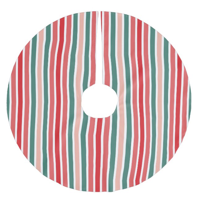 Red Green and Blush Striped Wrapping Paper Brushed Polyester Tree Skirt (Front)