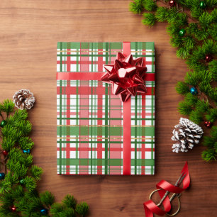 Red, Green, and Festive Gold Plaid Wrapping Paper