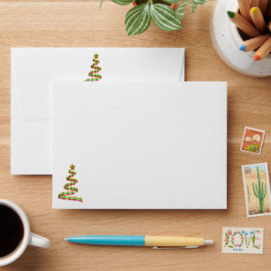 Red, Green and Gold Art Merry Christmas Tree Envelope