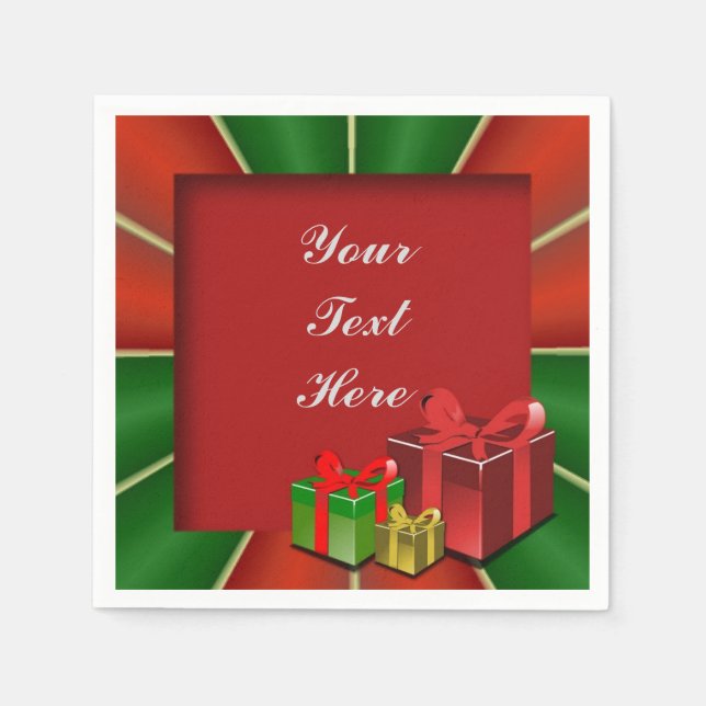 Red Green and Gold Christmas Boxes Napkins (Front)