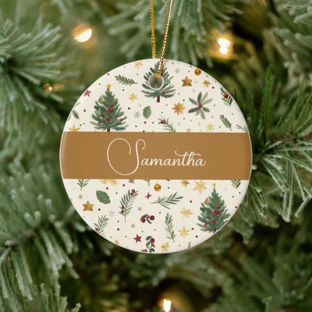 Red, green and gold personalized  ceramic ornament (Tree)