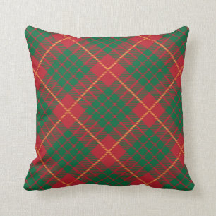 Red green and gold plaid pattern throw pillow