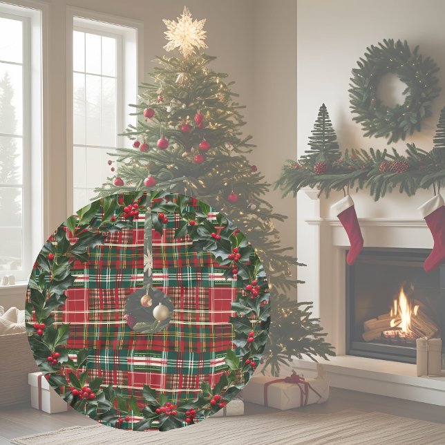 Red Green and Gold Rustic Holiday Plaid Brushed Polyester Tree Skirt (Creator Uploaded)