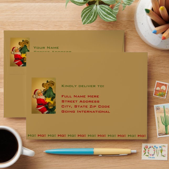 Red Green and Gold Santa Claus and Christmas Tree Envelope (Desk)