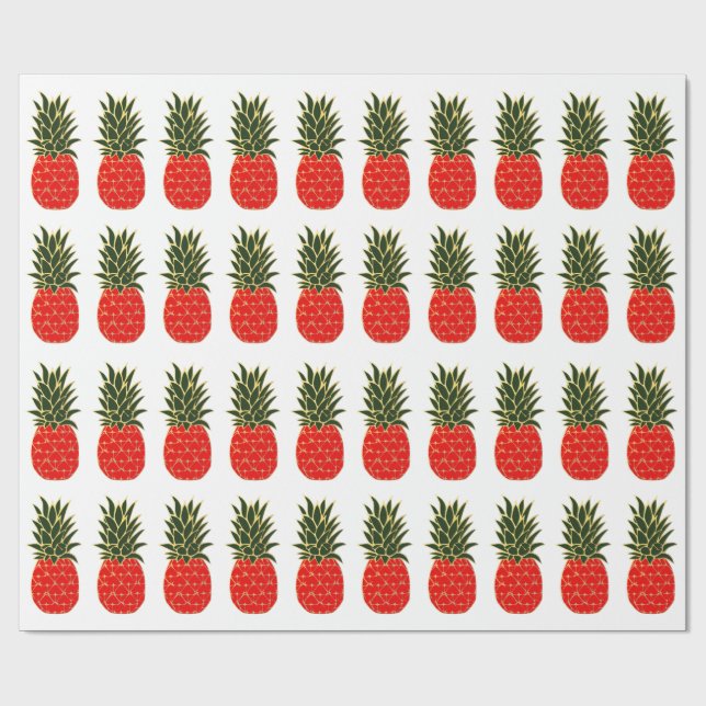 Red Green and Gold Tropical Christmas Pineapples Wrapping Paper (Flat)