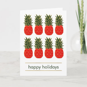 Red Green and Gold Tropical Pineapples Christmas Holiday Card