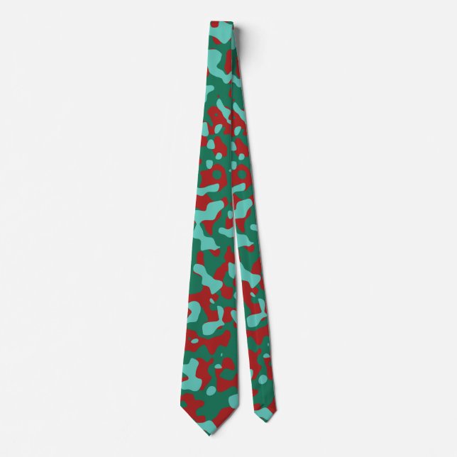 Red, Green, and Teal Camouflage Pattern Tie (Front)