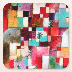 Red Green and Violet, Paul Klee Square Paper Coaster