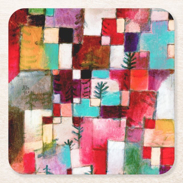 Red Green and Violet, Paul Klee Square Paper Coaster (Front)