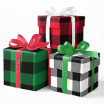 Red Green and White Buffalo Plaid Christmas Multi Wrapping Paper Sheet<br><div class="desc">Classic Christmas colour buffalo plaid pattern wrapping paper multi set in black and white,  bright red,  and Kelly green.
Customize the background colours as you like.
You can transfer the seamless tile graphic black gingham plain onto other gifts.</div>