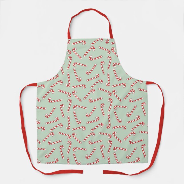 Red, Green and White Candy Cane Christmas Pattern  Apron (Front)
