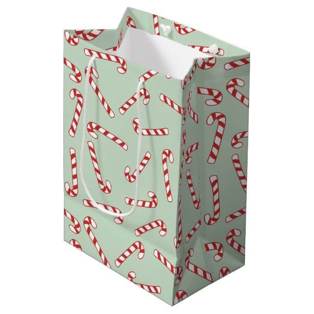 Red, Green and White Candy Cane Christmas Pattern  Medium Gift Bag (Front Angled)