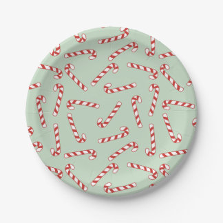 Red, Green and White Candy Cane Christmas Pattern  Paper Plate