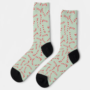 Red, Green and White Candy Cane Christmas Pattern  Socks