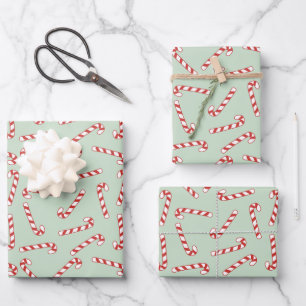 Red, Green and White Candy Cane Christmas Pattern  Wrapping Paper Sheet