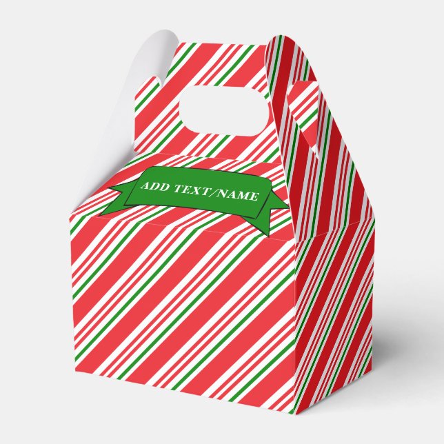 Red Green and White Candy Cane Pattern Custom Favor Box (Front Side)