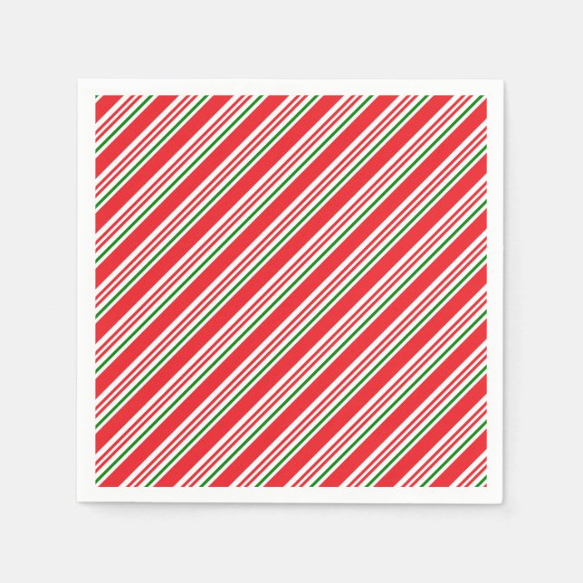 Red Green and White Candy Cane Pattern Custom Napkin (Front)