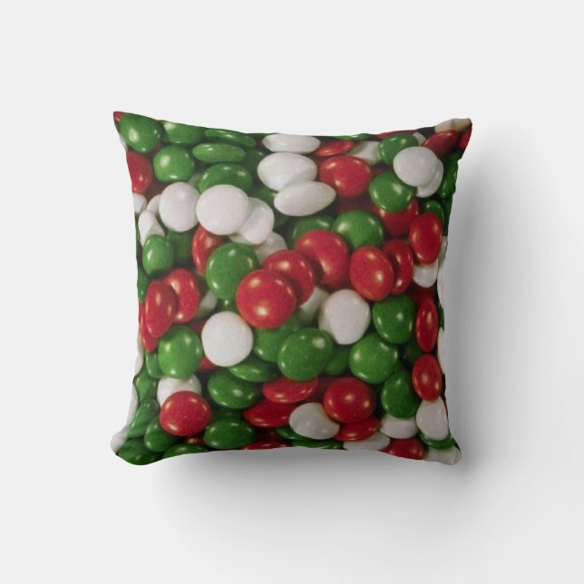 Red Green and White Christmas Candy Throw Pillow (Front)