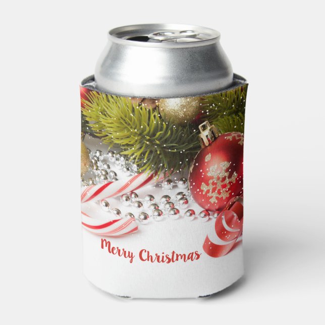 Red Green And White Christmas Decor Can Cooler (Can Front)