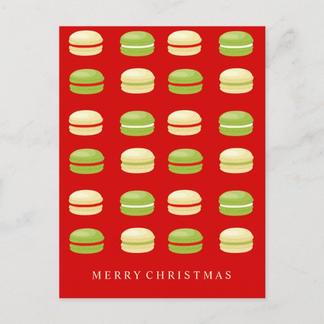 Red Green and White Christmas French Macarons Holiday Postcard (Front)