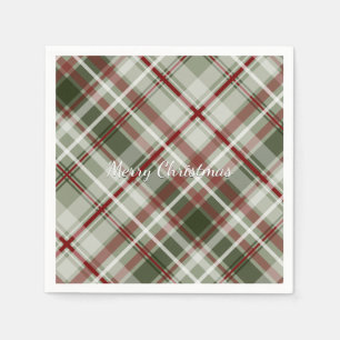 red green and white Christmas plaid Napkin
