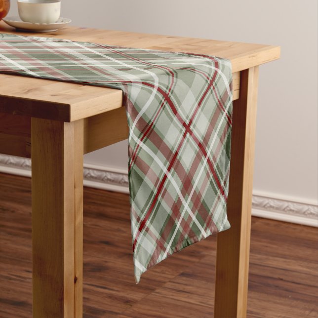 red green and white Christmas plaid Short Table Runner (In Situ)